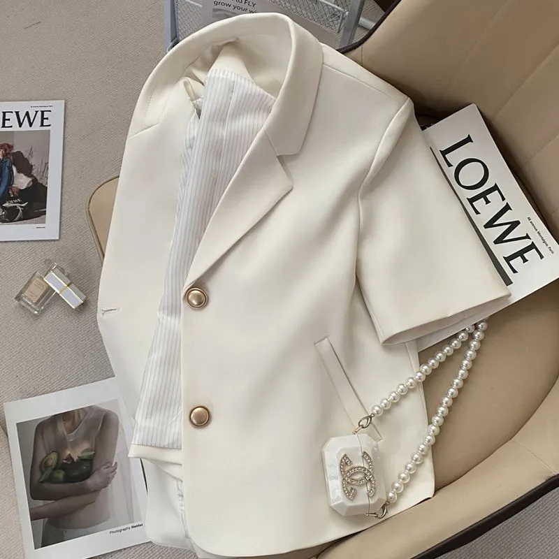 Women's Creamy-white Short-sleeved Suit Jacket