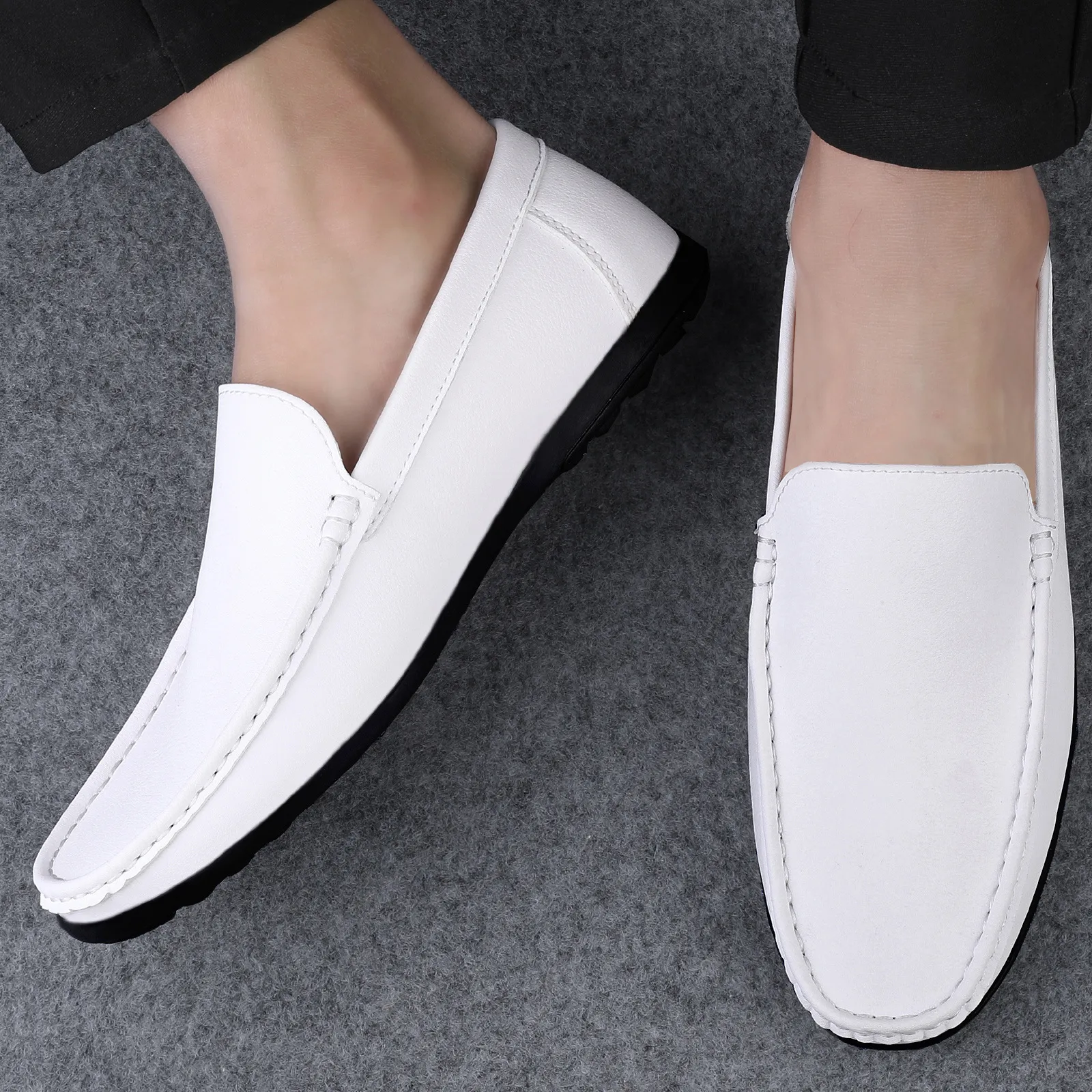 Men's Casual Style Loafers Low-top Soft Bottom White