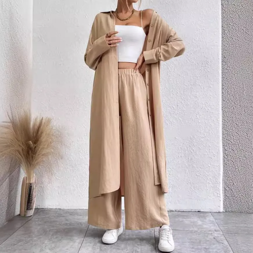 Plus Size Loose Long Shirt Wide Leg Pants Two-piece Set