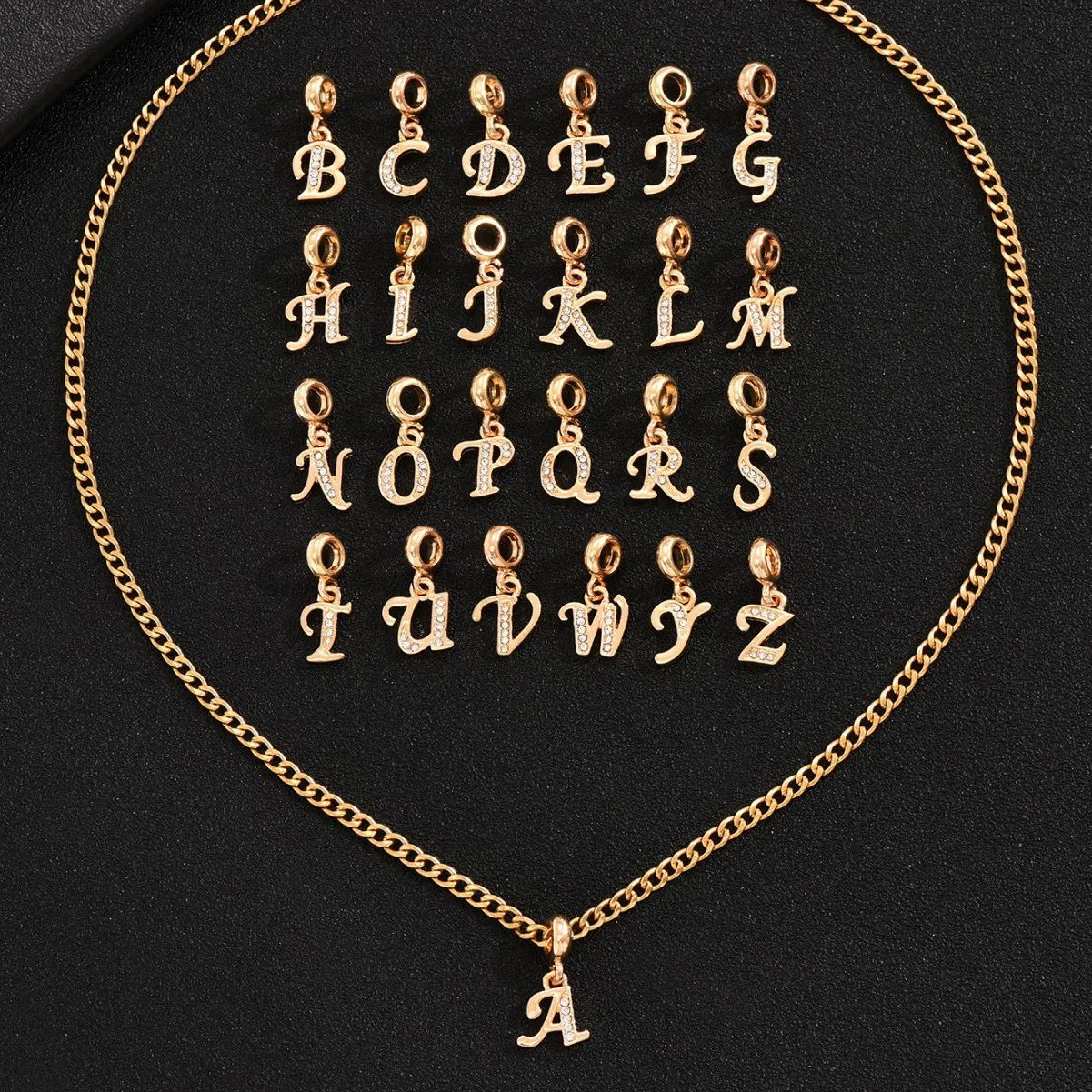 Affordable Luxury Fashion 26 Letters Diamond Pendant Necklace Men